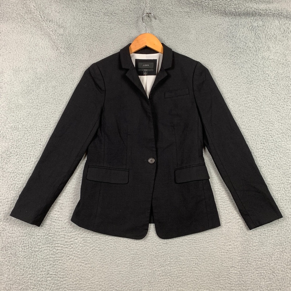 J. Crew Regent Blazer Women's 2 Black Wool Flannel One Button Jacket Work Career